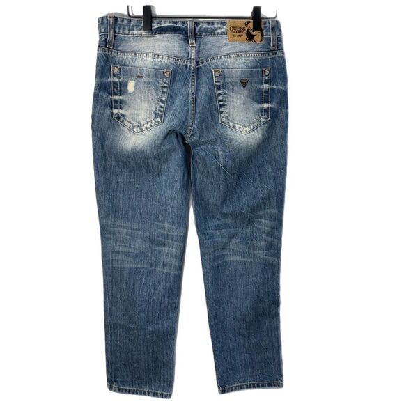 Guess Jeans Y2K 1981 Boyfriend Cropped Button Fly Blue Light Wash Women’s 26. - Picture 2 of 12
